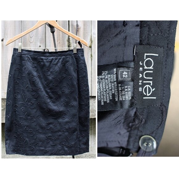 Laurel by Escada - Vintage Y2K Embroidered Straight Skirt in Black, sz 42 or Med - Picture 2 of 10